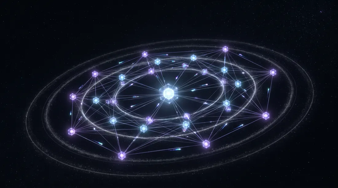 A glowing constellation network of connected nodes